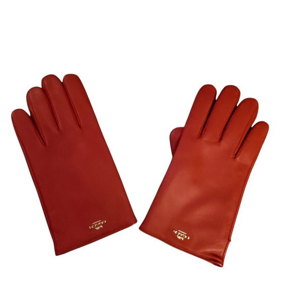 COACH CHERRY RED LEATHER TECH GLOVES IN SIZE 8 - Picture 2 of 2